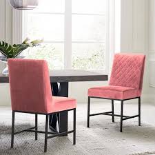 Armen Living Napoli Pink Velvet And Black Leg Modern Accent Dining Chair Set Of 2