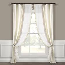 Lush Decor Luxury Vintage Velvet And Sheer With Border Pompom Trim Window Curtain Panel Single 84 X 42 Ivory Ivory