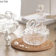 Swan Glass Storage Jar Cotton Swab