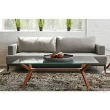 Nyhus Marta 51 In Walnut Mid Century Style Rectangle Solid Wood Coffee Table With Glass Top Brown