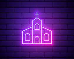 Glowing Neon Line Church Building Icon