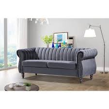 Louis 76 4 In Grey Velvet 3 Seater Chesterfield Sofa With Nailheads