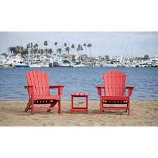 Luxeo Hampton Red Outdoor Patio Adirondack Chair And Table Set