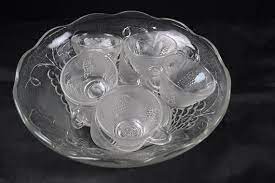 Vintage Glass Punch Bowl And 12 Cups