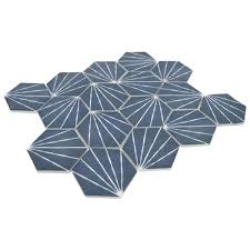 Sunwings Art Deco Navy Blue Hexagon 12x10 6in Recycled Glass Matte Patterned Mosaic Floor And Wall Tile 8 9 Sq Ft Box
