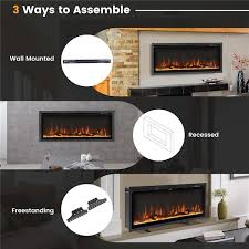 Costway 42 Electric Fireplace Recessed Wall Mounted Freestanding With Remote Control