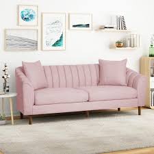 Square Arm 3 Seater Sofa In Light Blush