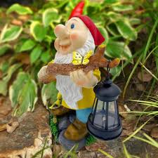 Solar Garden Gnome Holding Lamp