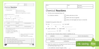 Chemical Reactions Worksheet Ks3