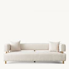 3 Seater Powder White Chenille Fabric Sofa
