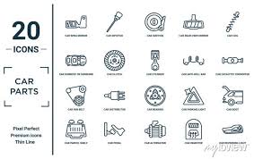 Car Parts Linear Icon Set Includes