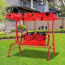 Red Metal Kids Patio Swing With Canopy