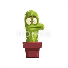 Puzzled Cactus Character In A Clay Pot