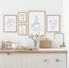 Kitchen Wall Art Set Of 5 Line Drawing