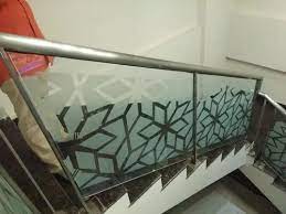 Bar Etching Glass Handrails Mounted