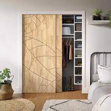 Calhome 48 In X 80 In Hollow Core Natural Solid Wood Finished Interior Double Sliding Closet Doors Natural Wood