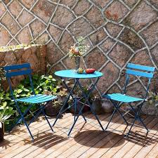 3 Piece Steel Frame Round Table Patio Outdoor Bistro Dining Set Foldable Patio Table And Chairs Furniture Peacock Blue