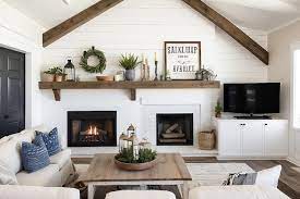 Shiplap Accent Wall And Cozy Fireplace