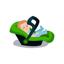 Cute Baby Sleeping On A Green Car Seat