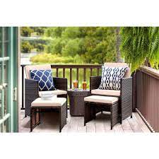 Tozey 4 Pieces Patio Furniture Space Saving Outdoor Brown Black Wicker Rattan Dining Sofa Chairs