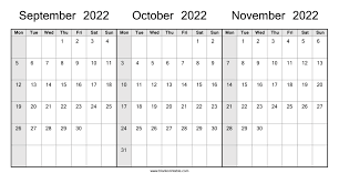 November 2022 Calendar Monday Start