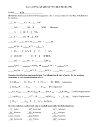 Balancing Equations Practice Problems