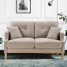 57 In Polyester Cream Upholstered 2 Seater Loveseat With Tapered Wood Legs And Usb Charge Love Seat Sofa Couch