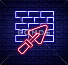 Glowing Neon Line Brick Wall With