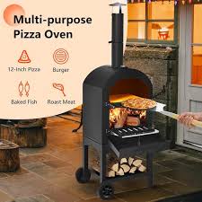 Costway Outdoor Pizza Oven Wood Fire Pizza Maker Grill W Pizza Stone Waterproof Cover Black