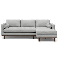 Simpli Home Morrison Mid Century Sectional 102 Inch Wide Sofa In Mist Grey Woven Blend Fabric Gray