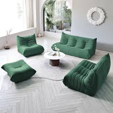 3 Piece Lazy Floor Sofa Thick Couch Bedroom Living Room Teddy Velvet Bean Bag In Green 1 Seat 3 Seat Ottoman