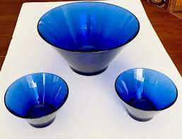 Cobalt Blue Glass Bowls 3 Pc Set 10 In