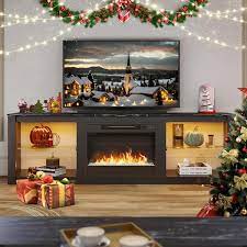 Bestier Modern Electric Fireplace Tv Stand For Tvs Up To 75 Inch With Led Light In Black