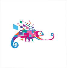 Abstract Digital Pixel Chameleon Logo