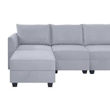 Naomi Home Modern Diy Collection Color Gray Material Linen Style 3 Seater With Double Ottoman