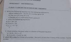 Worksheet Mathematics Class 7