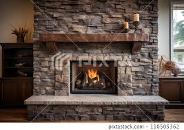 Stone Fireplace With Blazing Flames