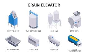 Vector Isometric Grain Elevator Set