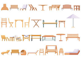 Outdoor Furniture Icons Set Cartoon