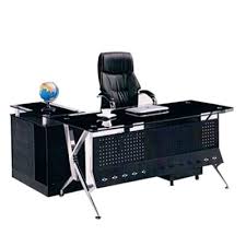 Glass Top Office Desk Black With