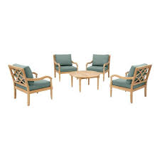 Home Decorators Collection Lakewood 5 Piece Teak Patio Set With Acrylic Willow Green Cushions