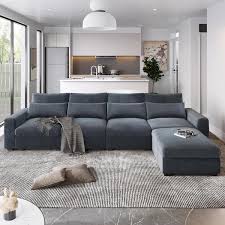 130 In Square Arm 2 Piece Linen L Shaped Sectional Sofa In Dark Gray With Removable Cushions