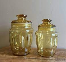 Vintage Amber Glass Jars With Lids
