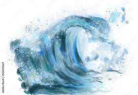 Watercolor Colourful Blue Water Wave Of