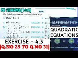 Rd Sharma Class 10 Quadratic Equations