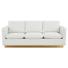 Leisuremod Nervo Modern Mid Century Upholstered Leather Sofa With Gold Frame White