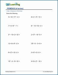 Pemdas 4 Terms Worksheets K5 Learning