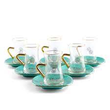 Zuwar Glass Tea Set 12 Pieces Blue