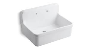 Kohler K 12787 0 Gilford 30 X 22 Bracket Mounted Scrub Up Plaster Sink With 8 Widespread Faucet Holes White