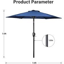 7 5 Ft Table Market Yard Umbrella With Push On Tilt Crank 6 Sy Ribs For Garden Deck Backyard Pool In Blue